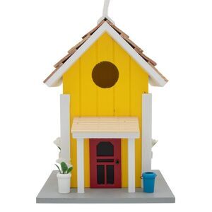 Radiant Treasures Wooden Yellow Barn Handmade Birdhouse